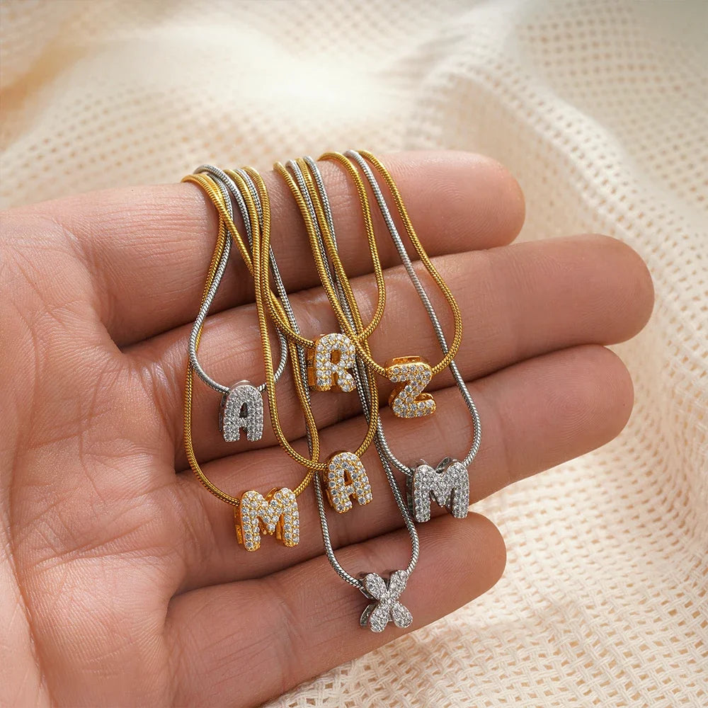 Elle Initial Letter Necklace on model