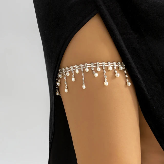 Odette Crystal Thigh Chain close up