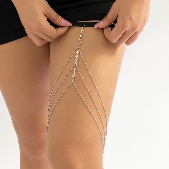 Odette Crystal Thigh Chain on model