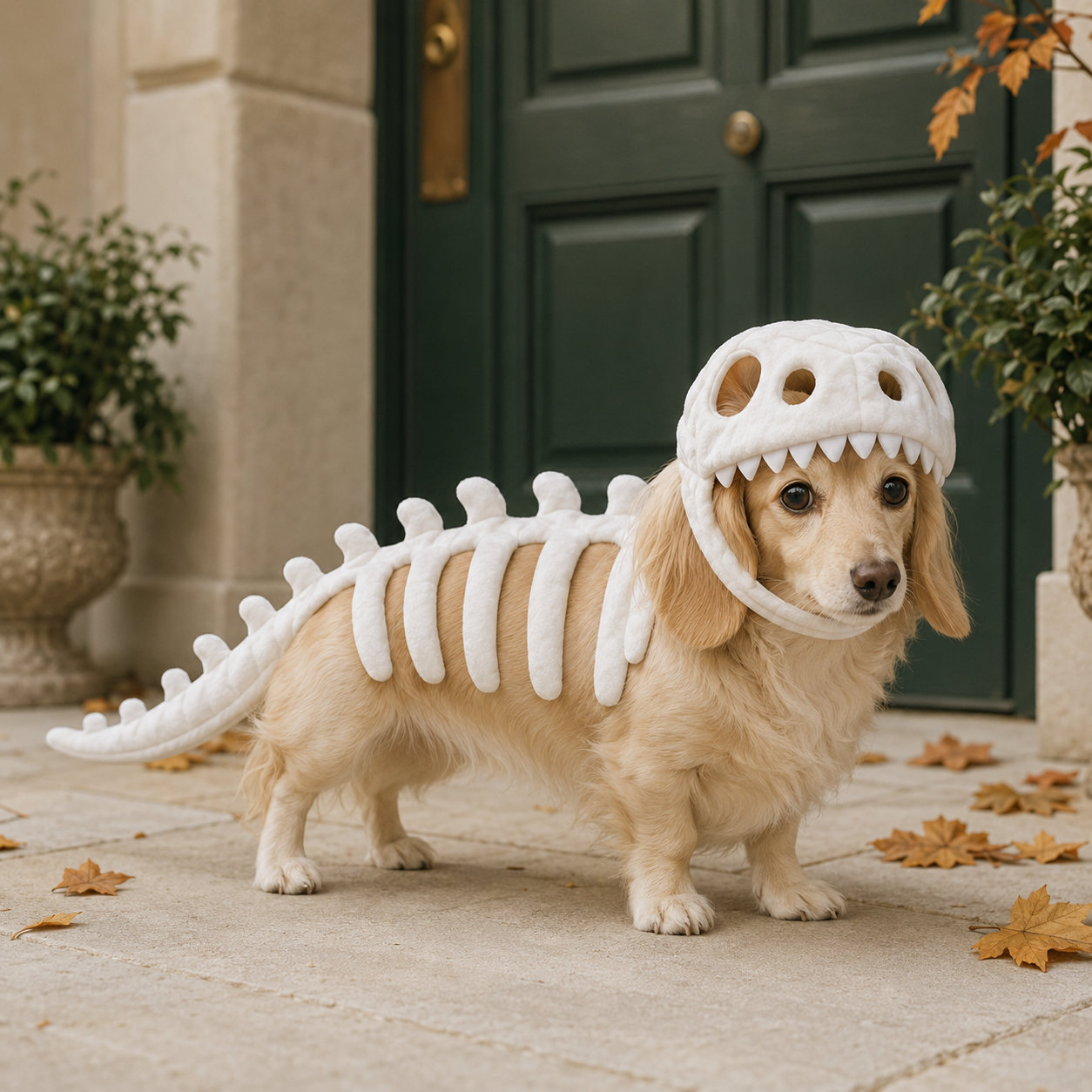 Small dog wearing the GlowRex costume
