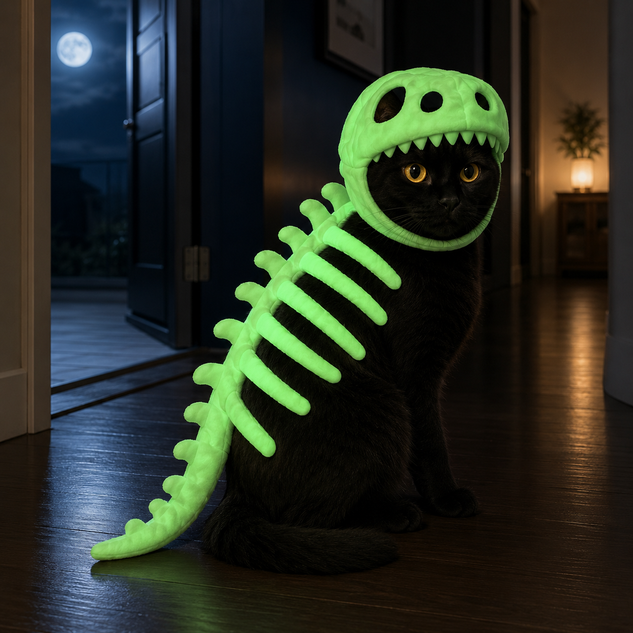 GlowRex costume glowing after dark